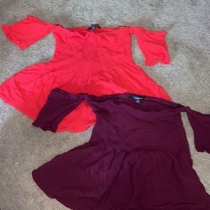 2 Ambiance off shoulder cap sleeve smocked flowy babydoll crop tops